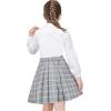 Sunny Fashion Girls Outfit Set 2 Piece White Shirt Black Pleated Skirt School(Gray Skirt Set)