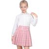 Sunny Fashion Girls Outfit Set 2 Piece White Shirt Black Pleated Skirt School(Pink Skirt Set)