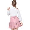 Sunny Fashion Girls Outfit Set 2 Piece White Shirt Black Pleated Skirt School(Pink Skirt Set)