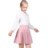 Sunny Fashion Girls Outfit Set 2 Piece White Shirt Black Pleated Skirt School(Pink Skirt Set)