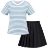 Sunny Fashion Girls 2 Piece Set Skirt T-Shirt Crop Rib-Knit Plaid Casual School(Light Blue)