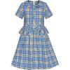 Sunny Fashion Girls Dress 2-in-1 Blue Tartan School Uniform Pleated Hem Belted