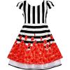 Sunny Fashion Girls Dress Black White Striped Red Flower Organza Hem Party 7-14