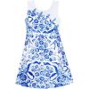 Sunny Fashion Girls Dress Blue White Porcelain Floral Printed Pageant Holiday