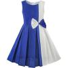 Sunny Fashion Girls Dress Color Block Contrast Bow Tie Everyday Party Size 4-14(Blue)