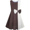 Sunny Fashion Girls Dress Color Block Contrast Bow Tie Everyday Party Size 4-14(Coffee)