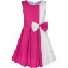 Sunny Fashion Girls Dress Color Block Contrast Bow Tie Everyday Party Size 4-14(Deep Pink)