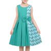 Sunny Fashion Girls Dress Color Block Contrast Bow Tie Everyday Party Size 4-14(Green Chevron)