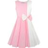Sunny Fashion Girls Dress Color Block Contrast Bow Tie Everyday Party Size 4-14(Pink)