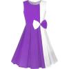 Sunny Fashion Girls Dress Color Block Contrast Bow Tie Everyday Party Size 4-14(Purple)
