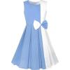 Sunny Fashion Girls Dress Color Block Contrast Bow Tie Everyday Party Size 4-14(Sky Blue)