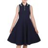 Sunny Fashion Girls Dress Navy Knit Polo Collar School Classic Casual Back to School Everyday(Blue)