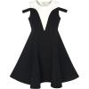 Sunny Fashion Girls Dress Red White Cold Shoulder Color Contrast Holiday(Black)