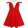 Sunny Fashion Girls Dress Red White Cold Shoulder Color Contrast Holiday(Red)