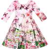 Sunny Fashion Girls Dress Satin Butterfly Hydrangea Flower Printed Size 5-12(Pink)