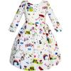 Sunny Fashion Girls Dress Satin Butterfly Hydrangea Flower Printed Size 5-12(White)