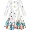 Sunny Fashion Girls Dress Satin Butterfly Hydrangea Flower Printed Size 5-12(White and Blue)