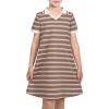 Sunny Fashion Girls Dress T-Shirt Basic Vintage Loose Straight Casual School(Brown Striped)