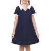 Sunny Fashion Girls Dress T-Shirt Basic Vintage Loose Straight Casual School(Navy Blue)
