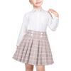 Sunny Fashion Girls Outfit Set 2 Piece White Shirt Black Pleated Skirt School(Beige Skirt Set)