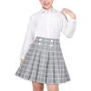 Sunny Fashion Girls Outfit Set 2 Piece White Shirt Black Pleated Skirt School(Gray Skirt Set)