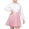 Sunny Fashion Girls Outfit Set 2 Piece White Shirt Black Pleated Skirt School(Pink Skirt Set)