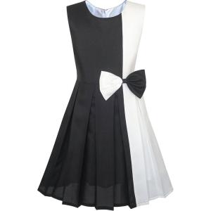 Sunny Fashion Girls Dress Color Block Contrast Bow Tie Everyday Party Size 4-14(Black)