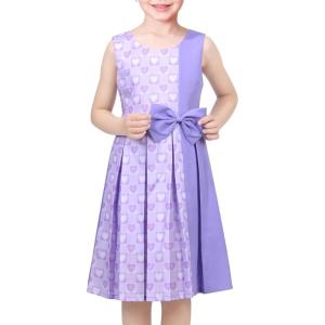Sunny Fashion Girls Dress Color Block Contrast Bow Tie Everyday Party Size 4-14(Purple Heart)