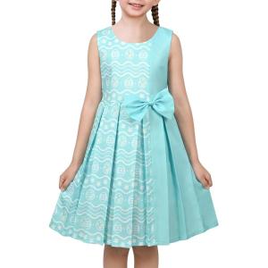 Sunny Fashion Girls Dress Color Block Contrast Bow Tie Everyday Party Size 4-14(Turquoise)
