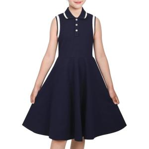Sunny Fashion Girls Dress Navy Knit Polo Collar School Classic Casual Back to School Everyday(Blue)