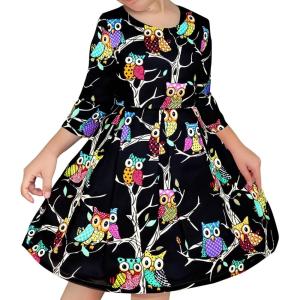 Sunny Fashion Girls Dress Satin Butterfly Hydrangea Flower Printed Size 5-12(Black)