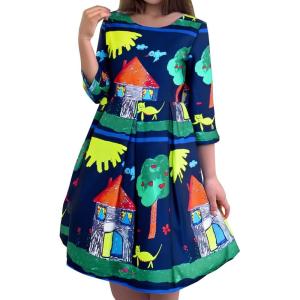 Sunny Fashion Girls Dress Satin Butterfly Hydrangea Flower Printed Size 5-12(Blue)