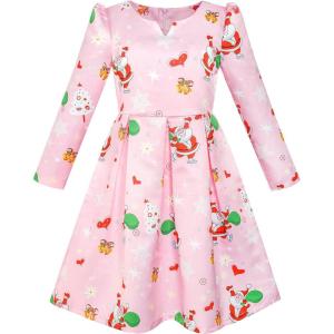 Sunny Fashion Girls Dress Satin Butterfly Hydrangea Flower Printed Size 5-12(Pink Christmas)