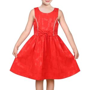 Sunny Fashion Girls Dress Satin Butterfly Hydrangea Flower Printed Size 5-12(Shiny Red)