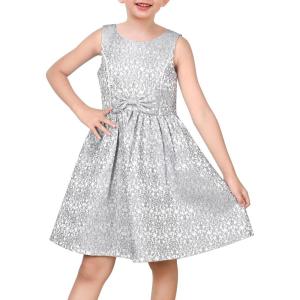 Sunny Fashion Girls Dress Satin Butterfly Hydrangea Flower Printed Size 5-12(Silver)