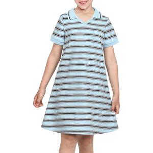 Sunny Fashion Girls Dress T-Shirt Basic Vintage Loose Straight Casual School(Blue Striped)