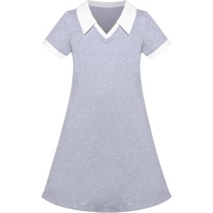 Sunny Fashion Girls Dress T-Shirt Basic Vintage Loose Straight Casual School(Gray)