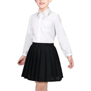 Sunny Fashion Girls Outfit Set 2 Piece White Shirt Black Pleated Skirt School(Black Skirt Set)