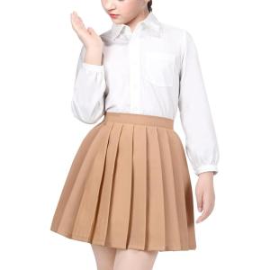 Sunny Fashion Girls Outfit Set 2 Piece White Shirt Black Pleated Skirt School(Brown Skirt Set)