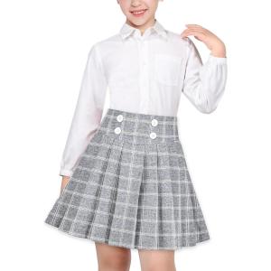 Sunny Fashion Girls Outfit Set 2 Piece White Shirt Black Pleated Skirt School(Gray Skirt Set)