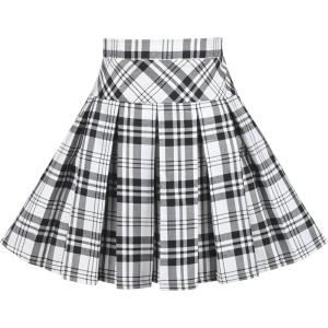 Sunny Fashion Girls Skirt Back School Uniform Red Tartan Skirt Size 4-14(Black White)