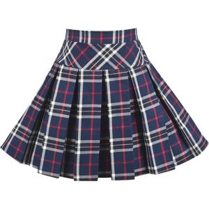 Sunny Fashion Girls Skirt Back School Uniform Red Tartan Skirt Size 4-14(Dark Purple)