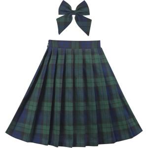 Sunny Fashion Girls Skirt Back School Uniform Red Tartan Skirt Size 4-14(Green Plaid)
