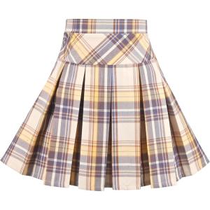 Sunny Fashion Girls Skirt Back School Uniform Red Tartan Skirt Size 4-14(Yellowish Beige)
