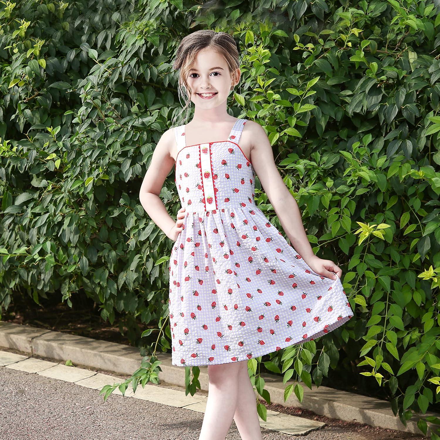 imageSunny Fashion Girls Dress Heart Print PinkRed Strawberry