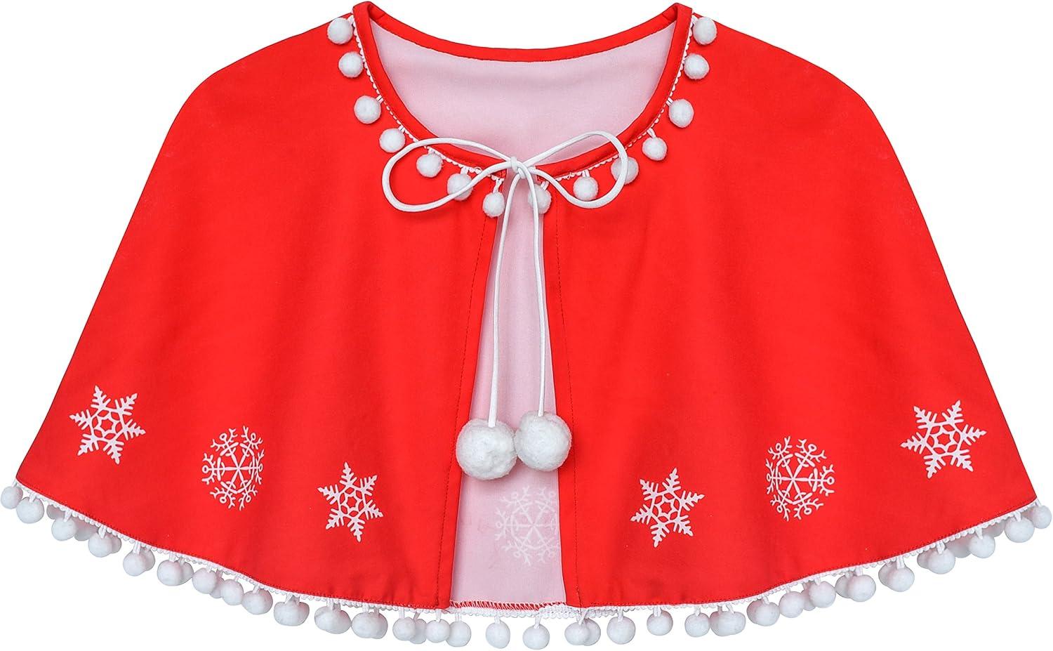 imageSunny Fashion Girls Dress Jingle Bell Red Cape Cloak Christmas New YearPure Red