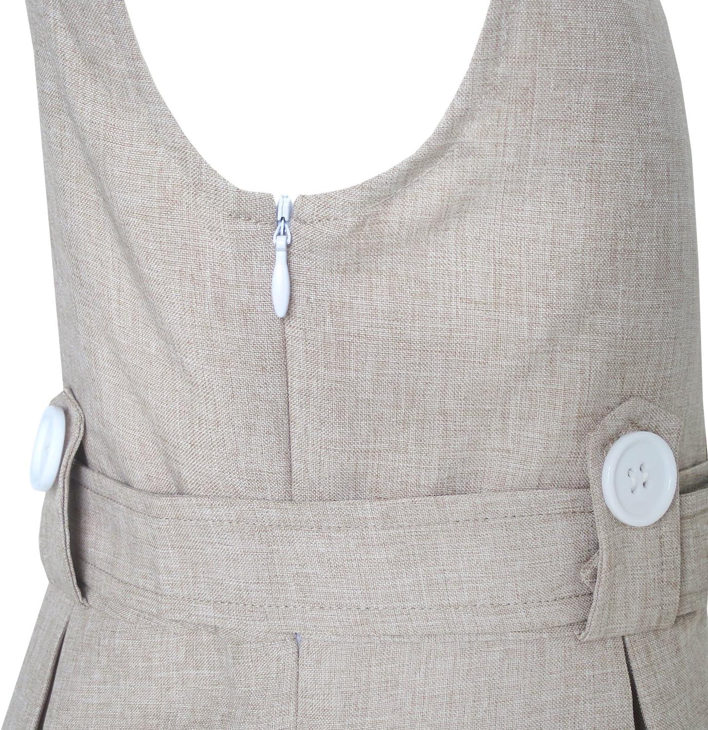 imageSunny Fashion Girls Dress Khaki Button Back School Pleated Hem Size 614Beige