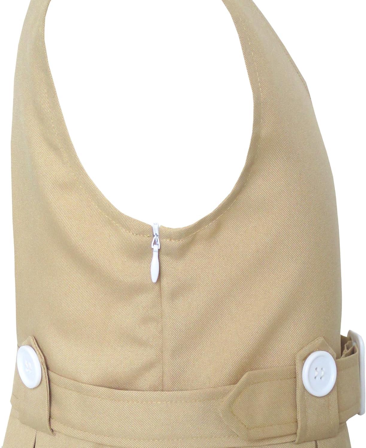 imageSunny Fashion Girls Dress Khaki Button Back School Pleated Hem Size 614Wheat Color