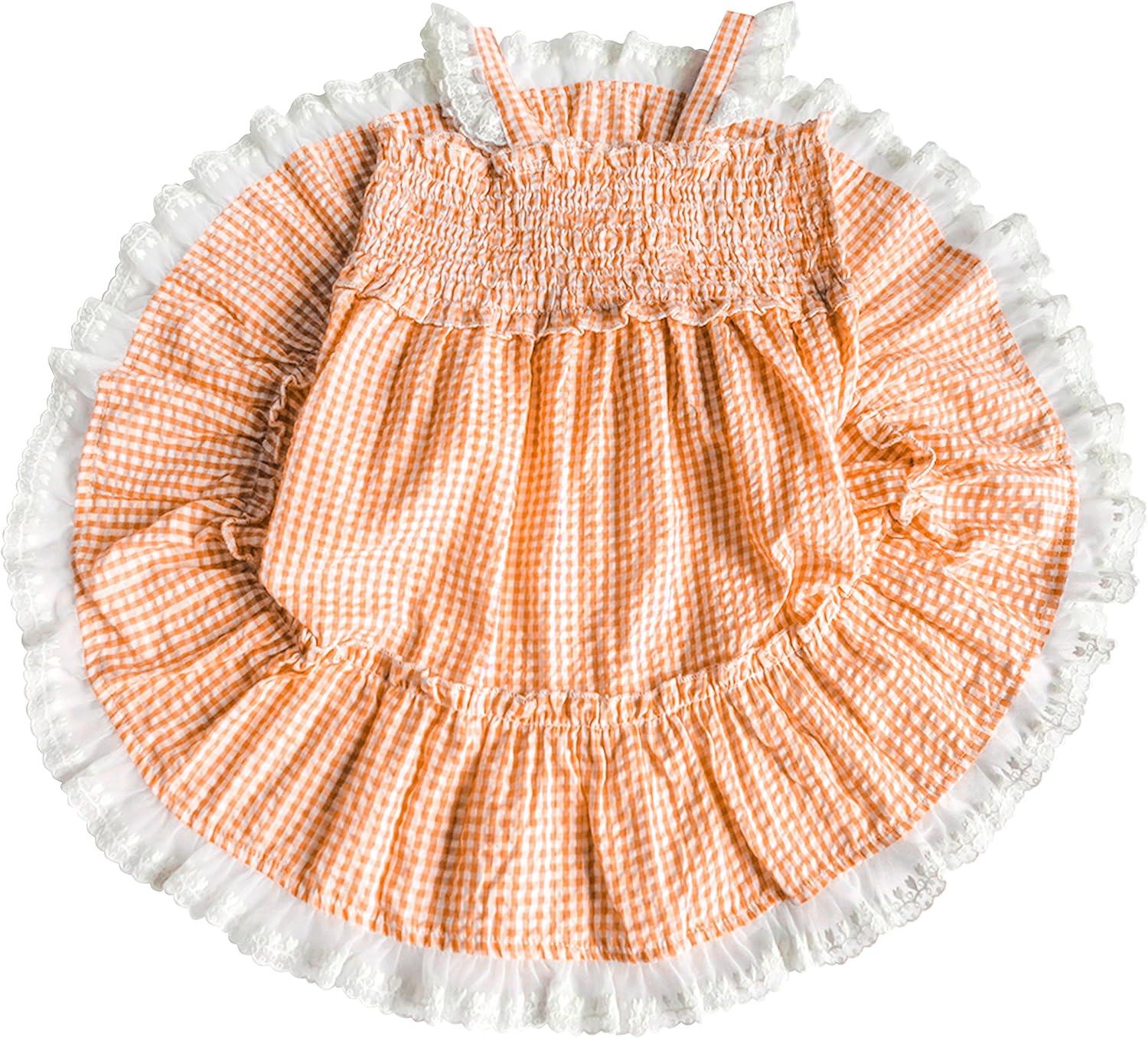 imageSunny Fashion Girls Dress Orange Tank Smocked Ruffle Skirt Size 12m5