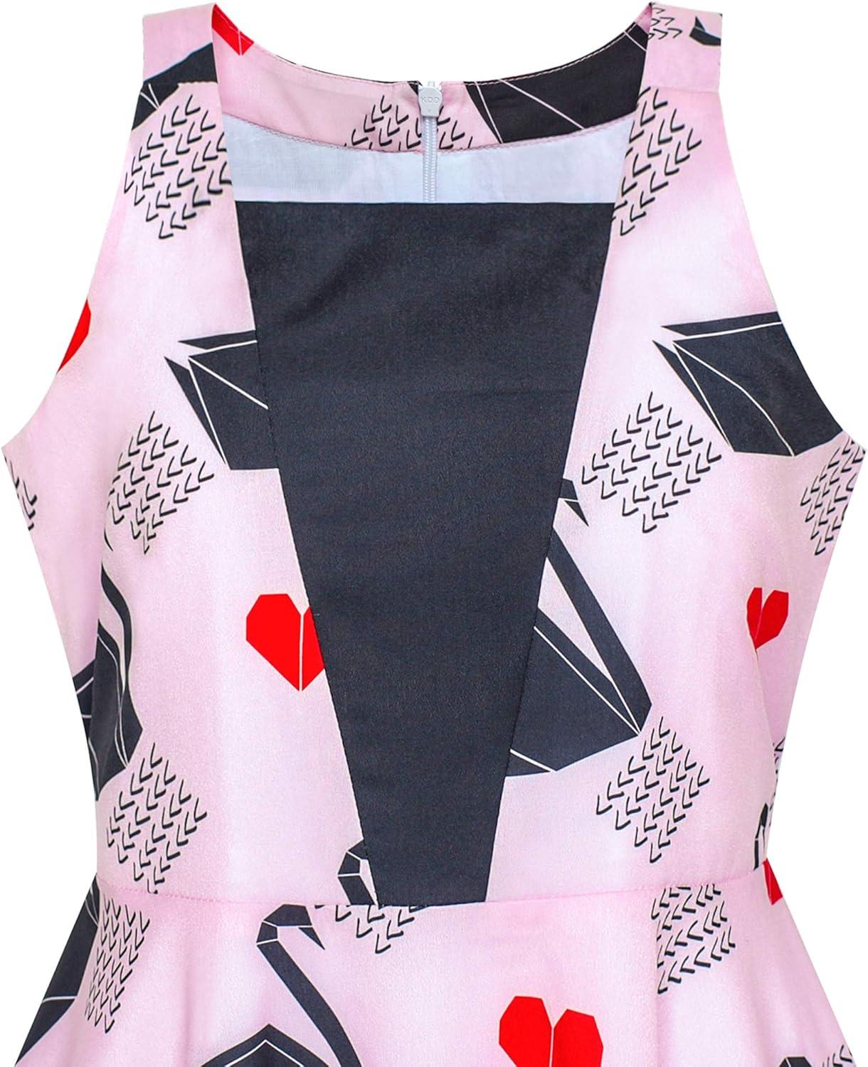 imageSunny Fashion Girls Dress Pink Swan Heart 2in1 Halter Dress Size 614